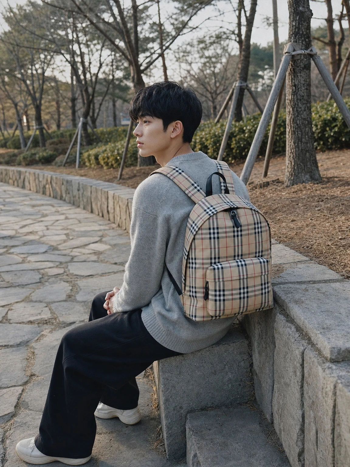 빈티지 체크 포인트 백팩