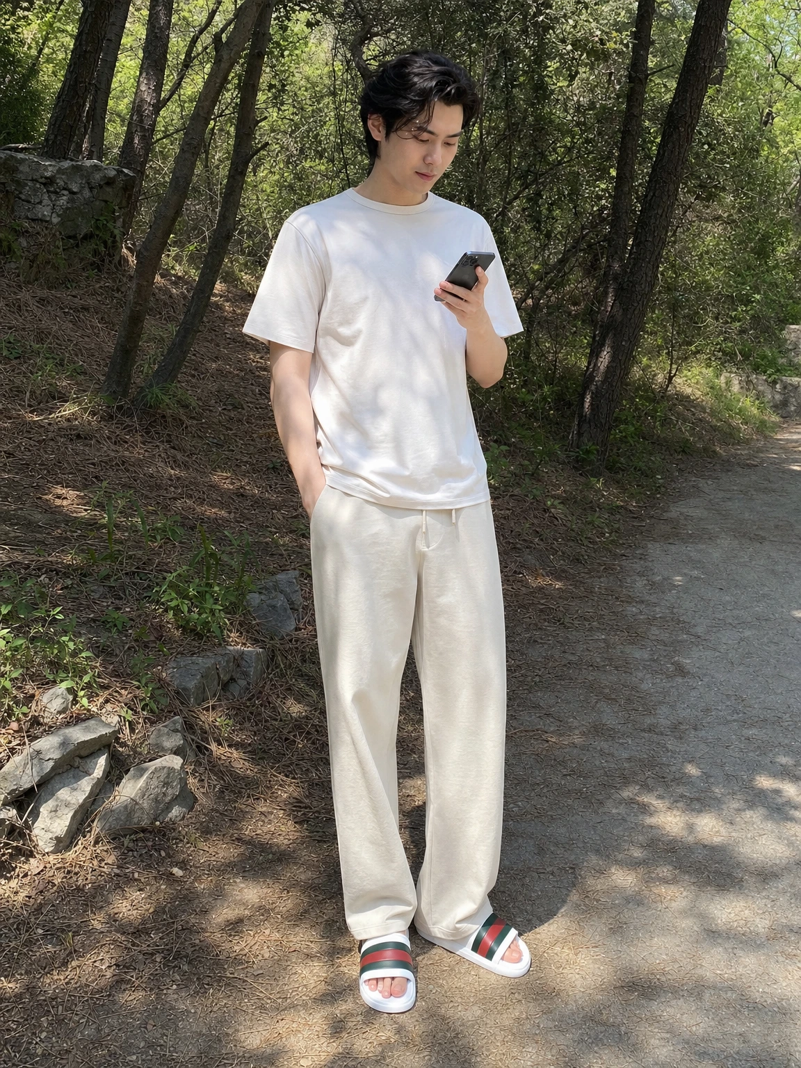 스트라이프 밴드가 돋보이는 슬리퍼