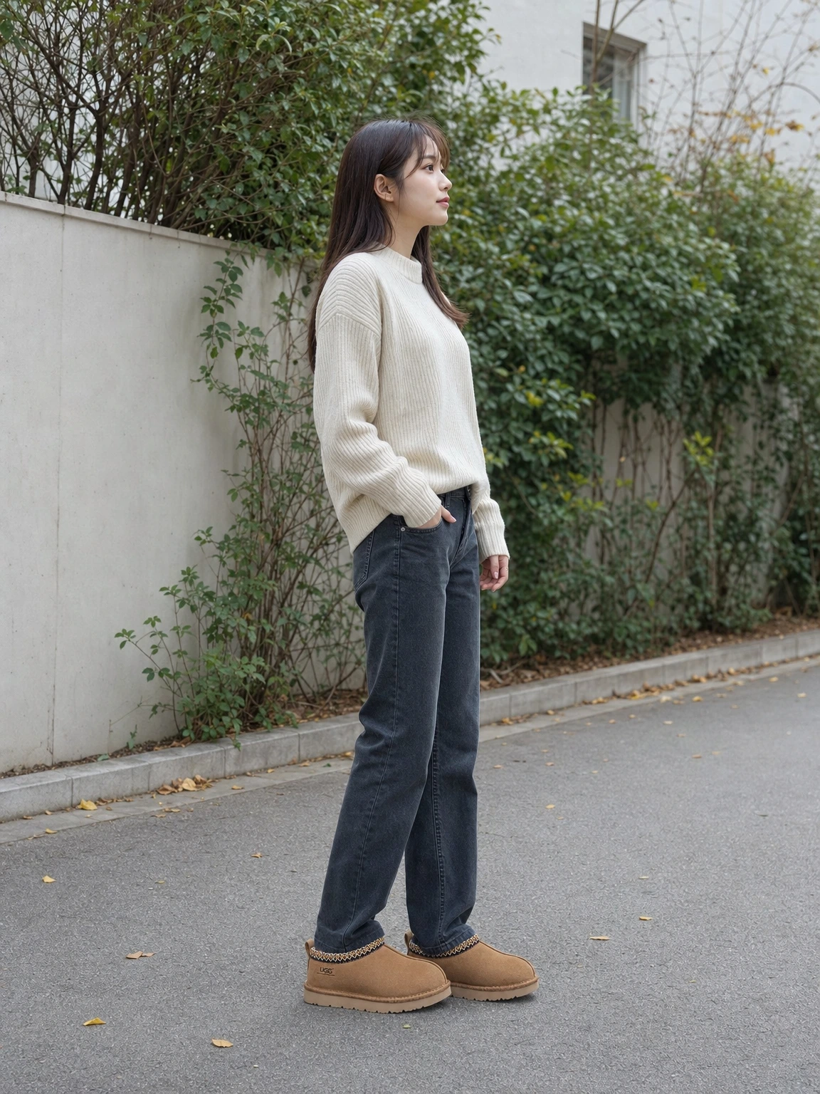 자수 라인으로 포인트 준 슬리퍼