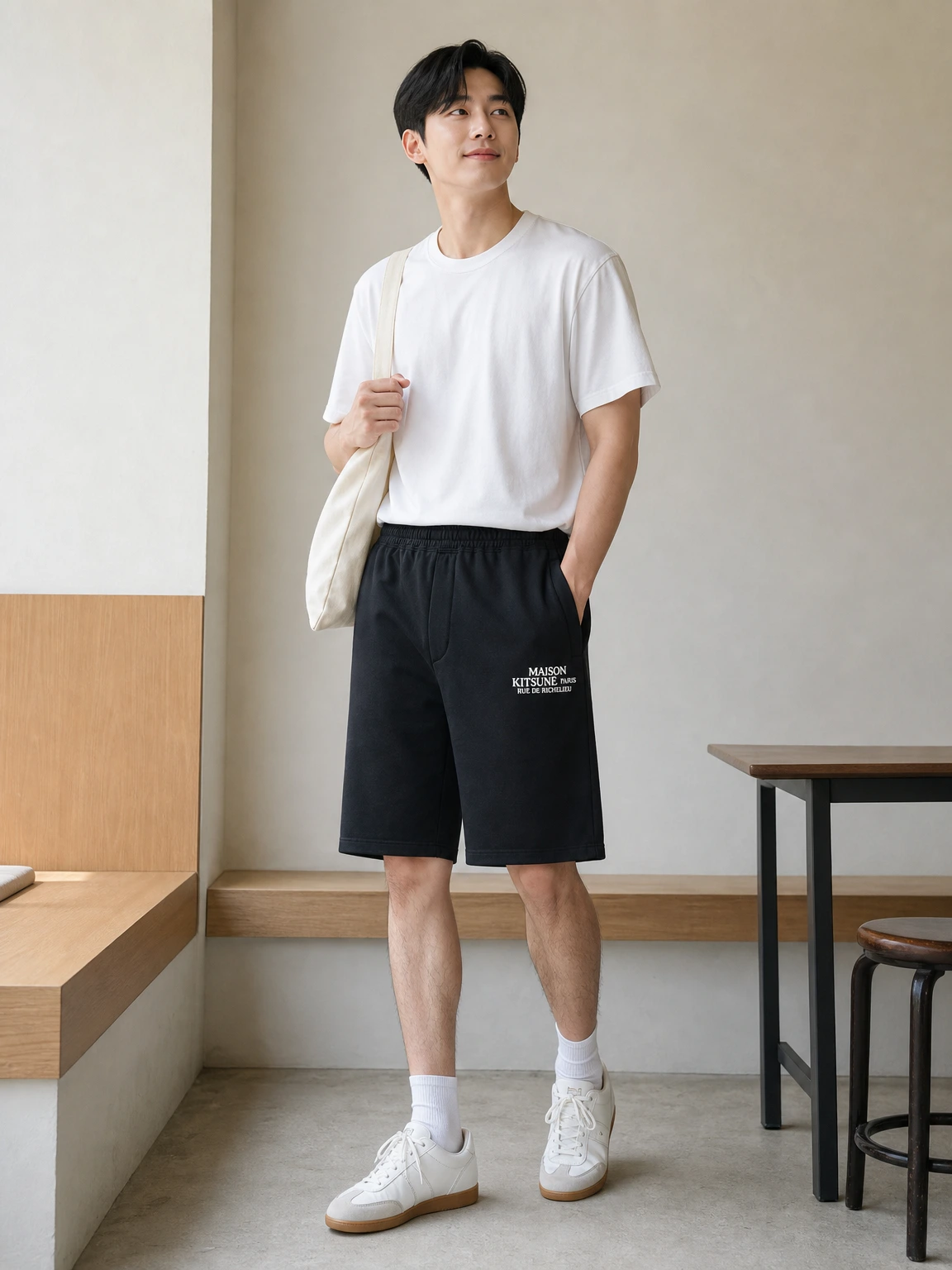 로고 프린트가 깔끔한 버뮤다 쇼츠