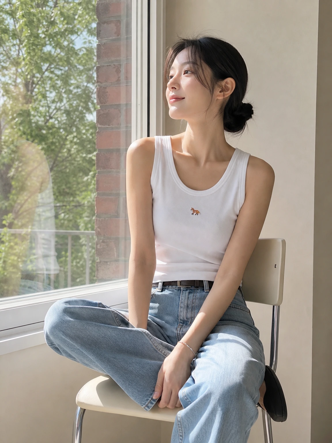 미니 여우 자수가 포인트 탱크 탑