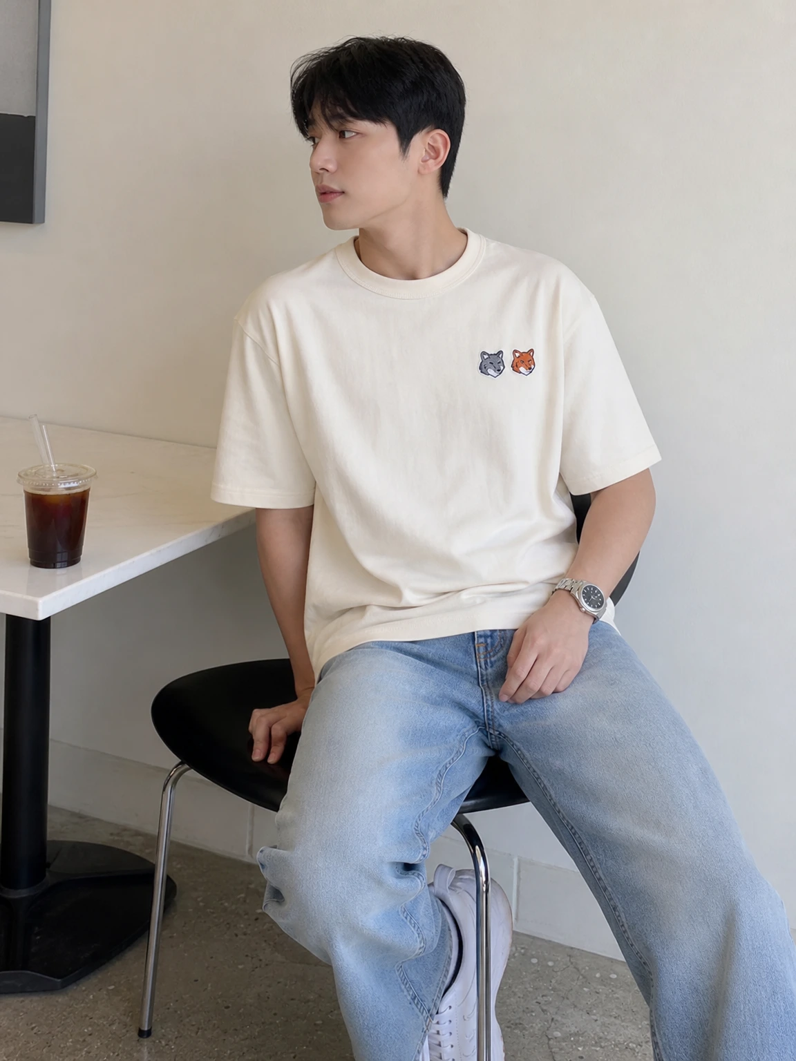 더블 폭스 헤드로 포인트 준 반팔 티셔츠