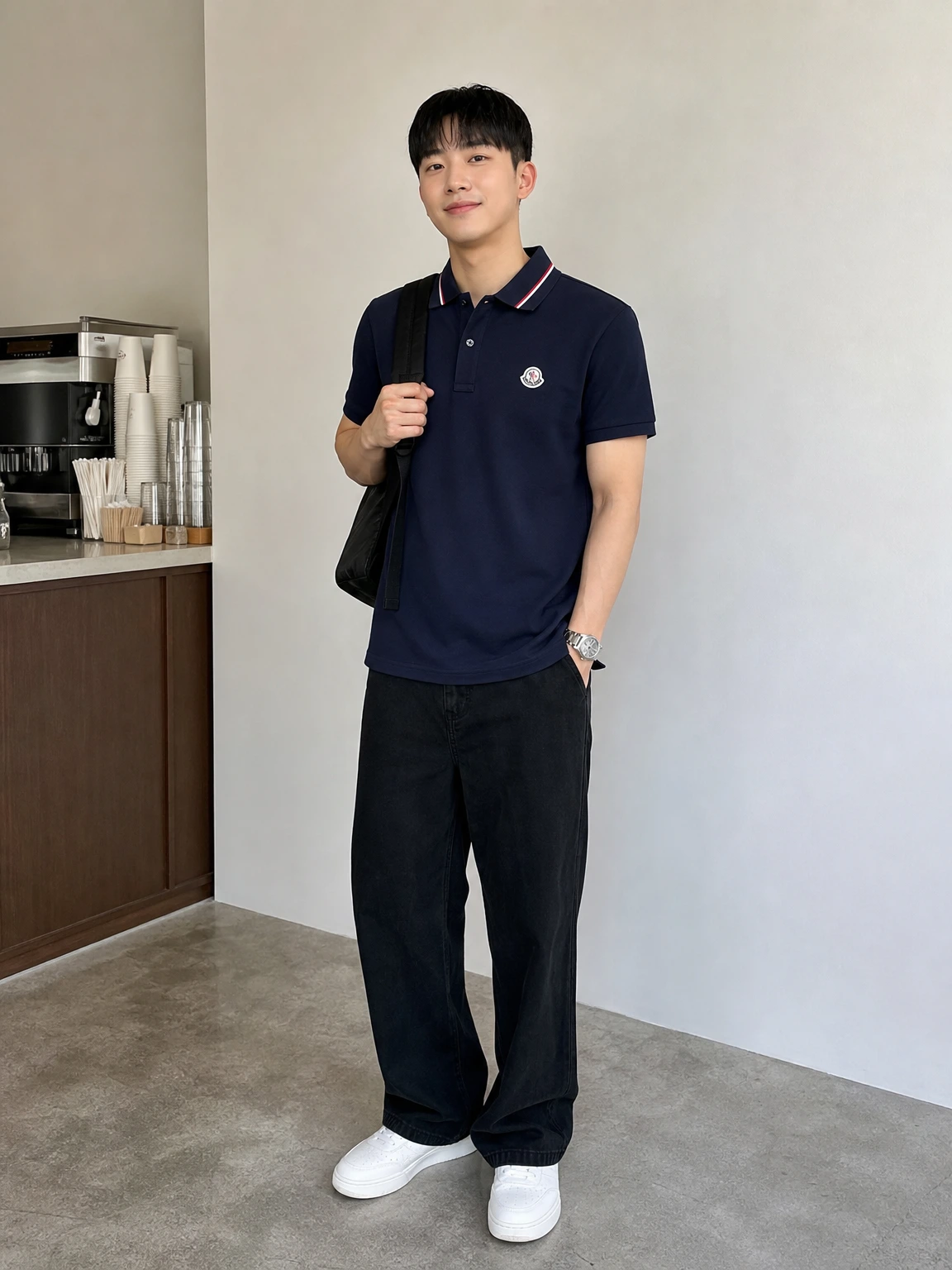 배색 라인으로 정돈된 폴로 셔츠