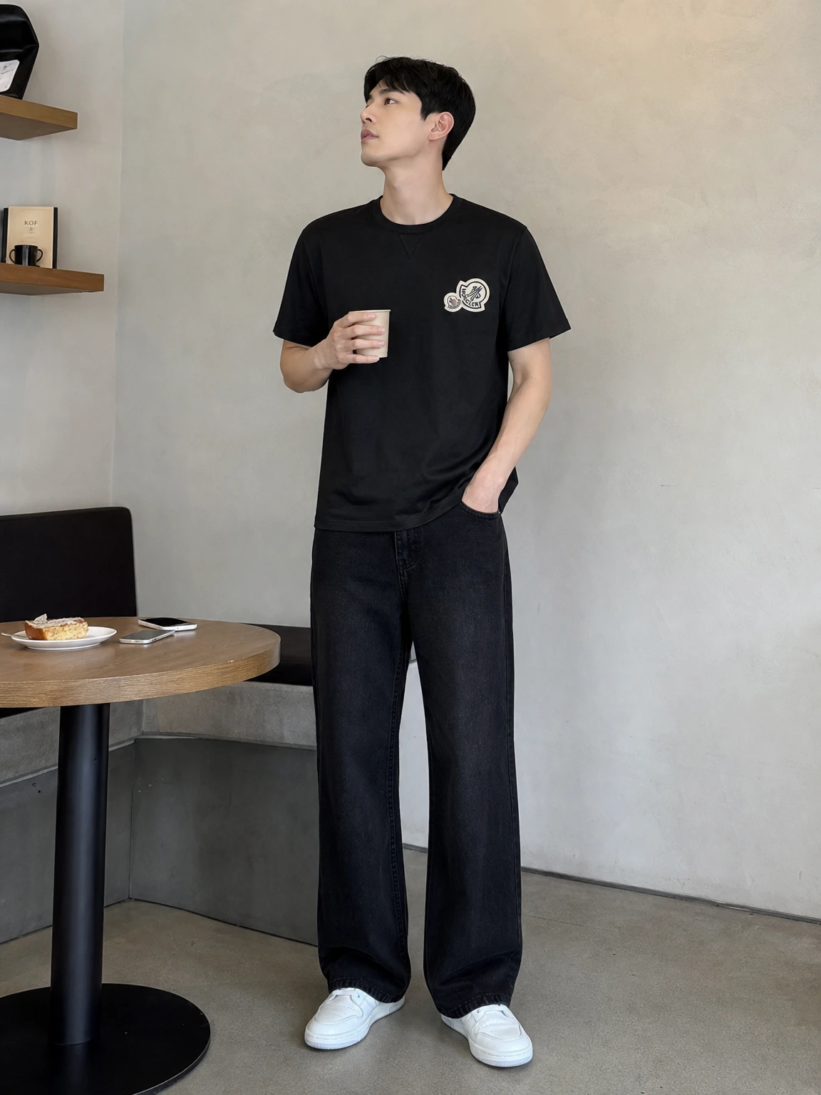 더블 로고 포인트 반팔 티셔츠