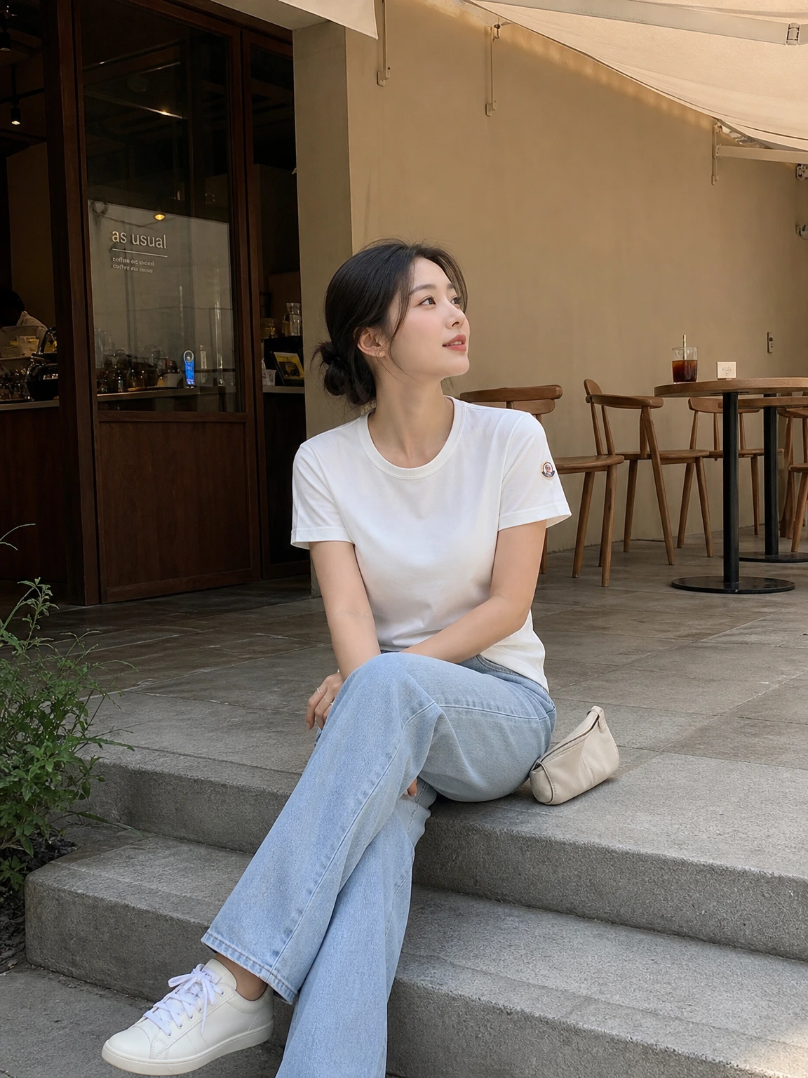담백한 슬림 실루엣 반팔 티셔츠