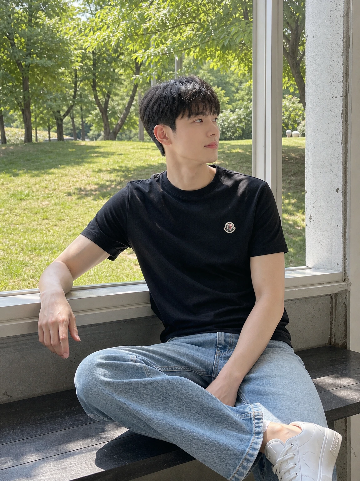 미니 로고 패치로 완성한 반팔 티셔츠