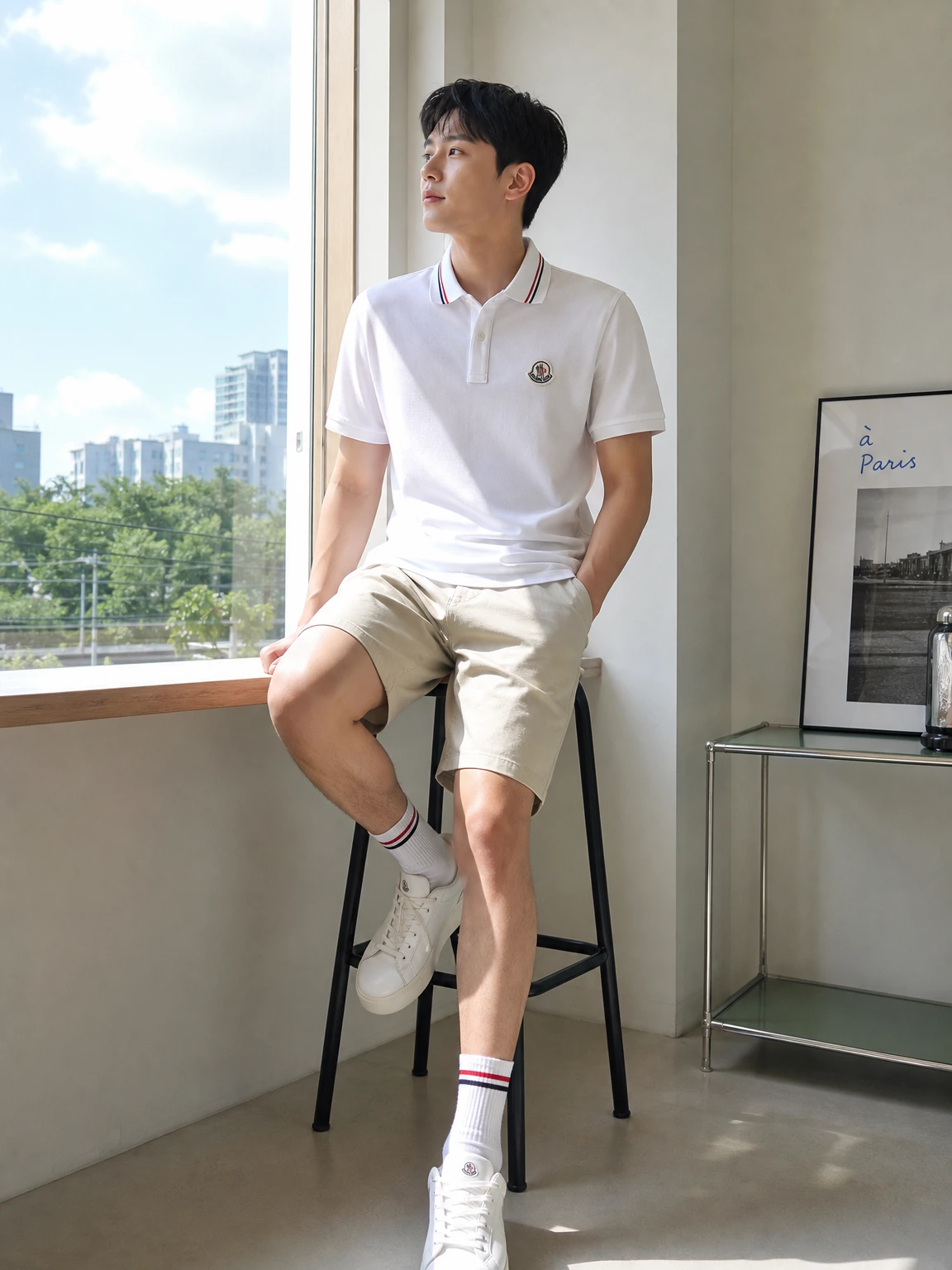 배색 라인으로 정돈된 폴로 셔츠