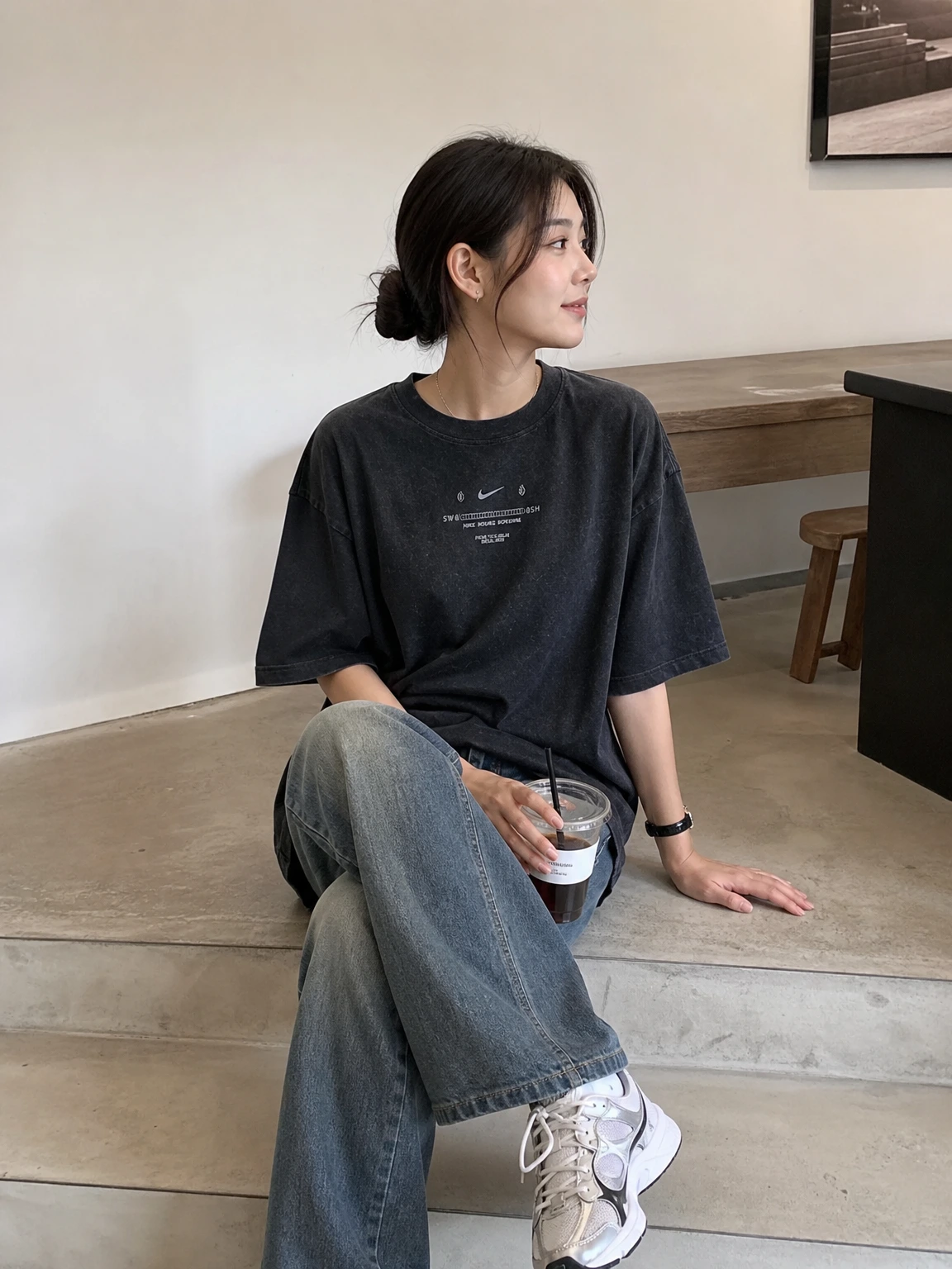 나이키 오버사이즈 블랙 티셔츠 데일리룩