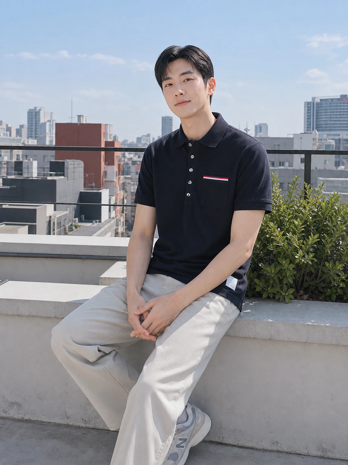 포켓 삼선이 돋보이는 폴로 티셔츠