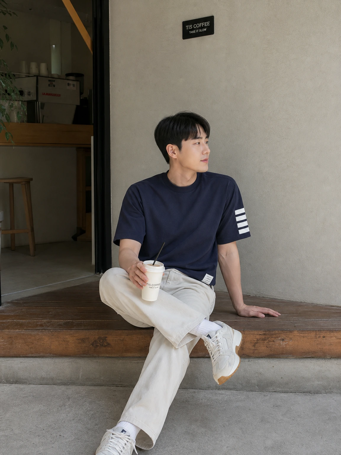완장 스트라이프로 힘 준 반팔 티셔츠