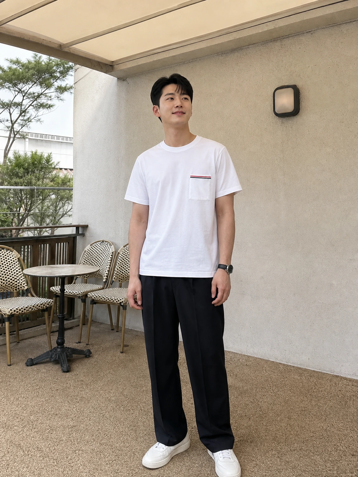포켓 배색이 돋보이는 반팔 티셔츠