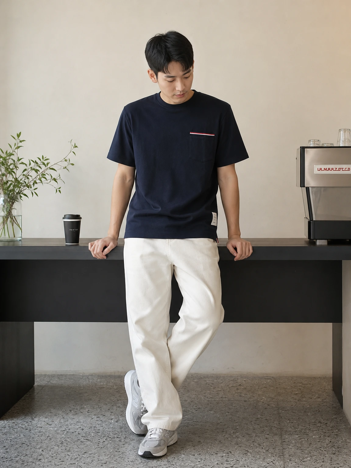 포켓 삼선이 포인트인 티셔츠