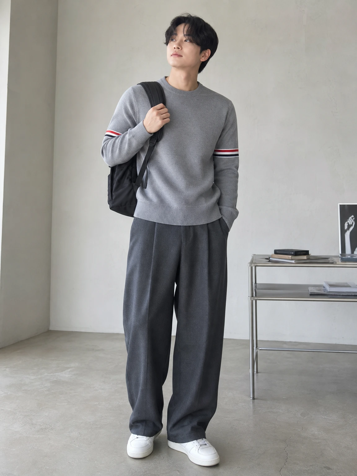 암밴드로 포인트 준 맨투맨 상의