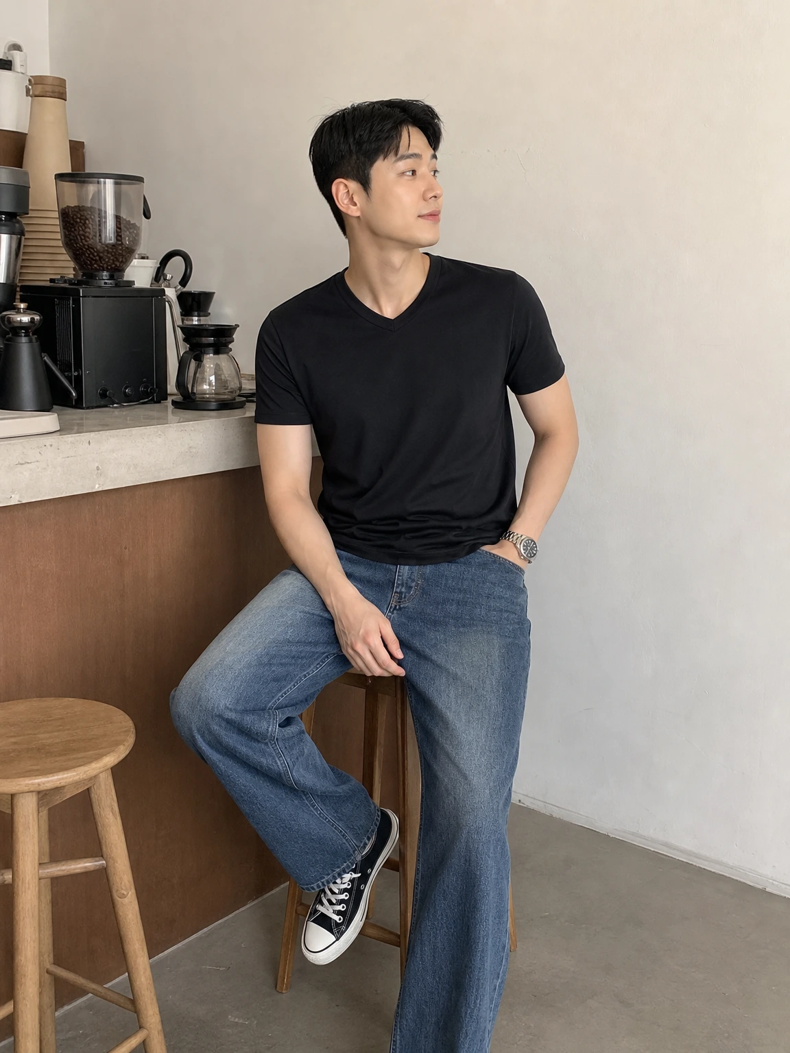 선이 예쁜 V넥 기본 티셔츠