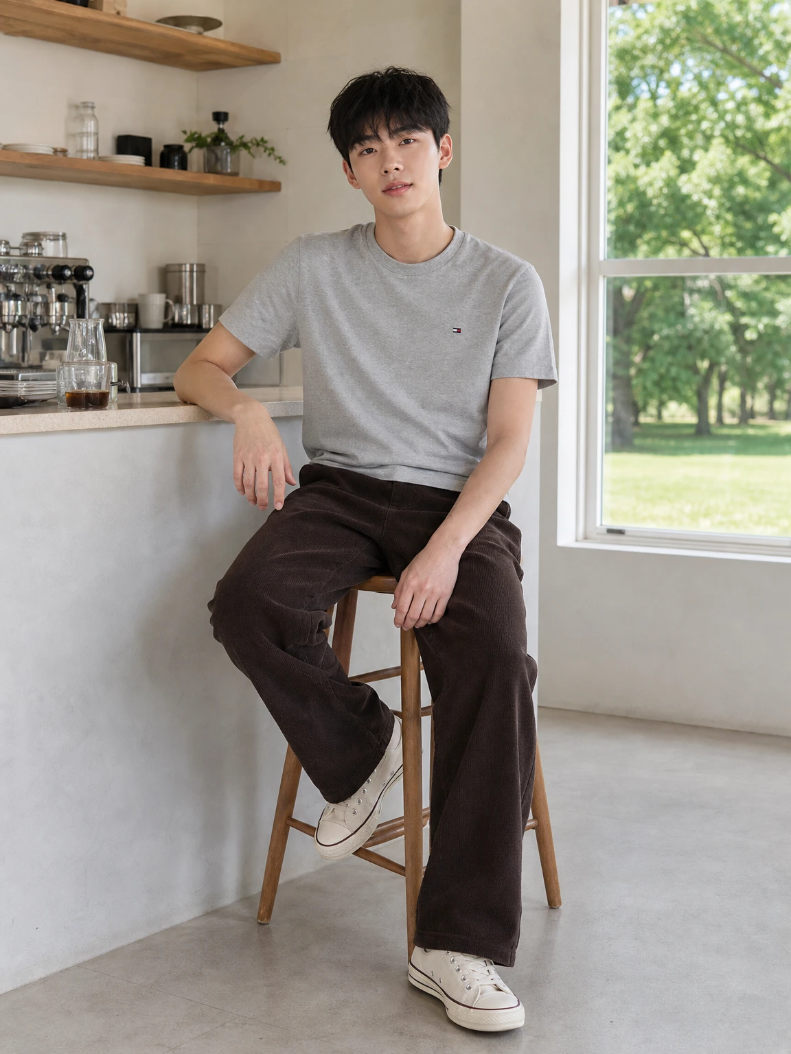 담백한 크루넥으로 완성한 반팔티셔츠