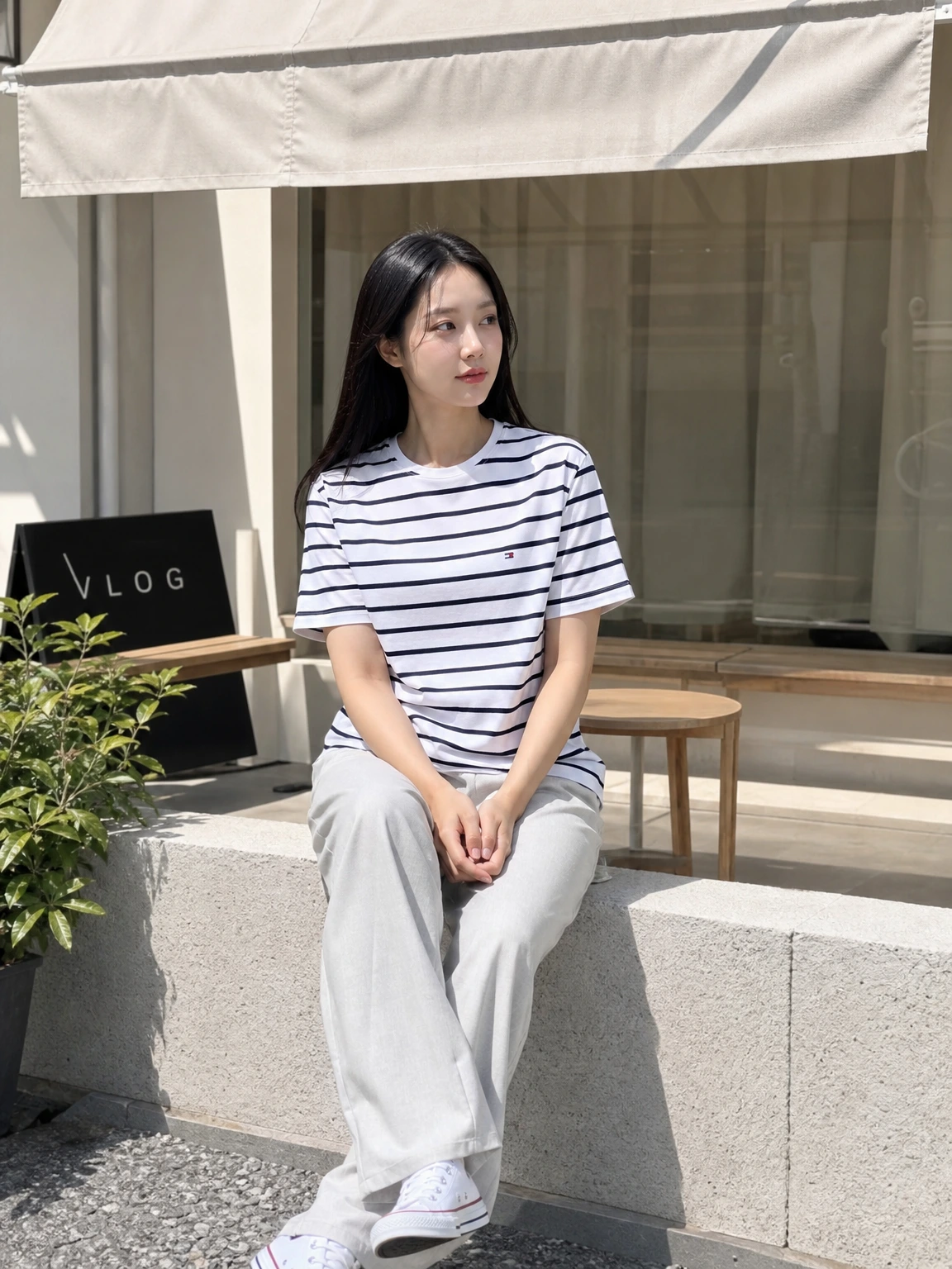 규칙 스트라이프로 선명한 반팔 티셔츠