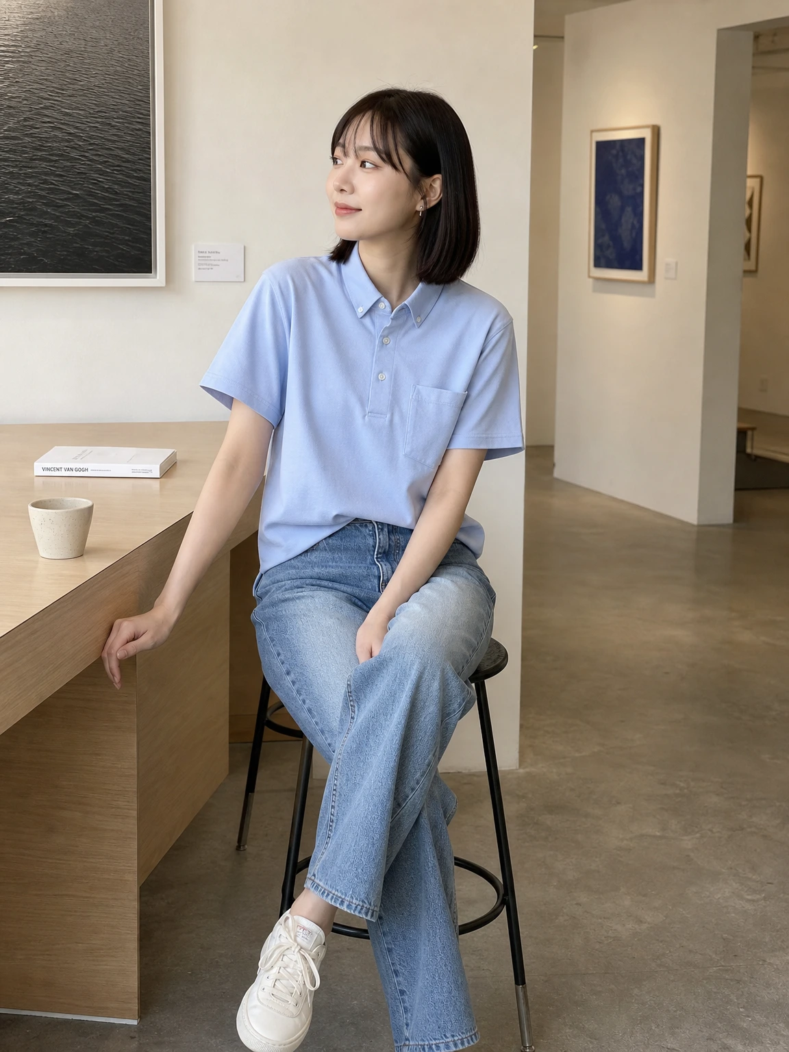 버튼다운 카라로 단정한 반팔 폴로셔츠