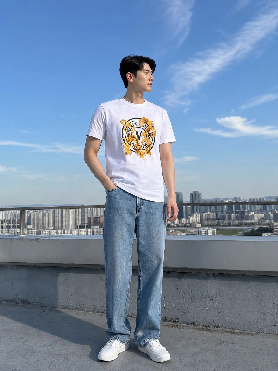 중앙 빅로고로 시선 모으는 티셔츠