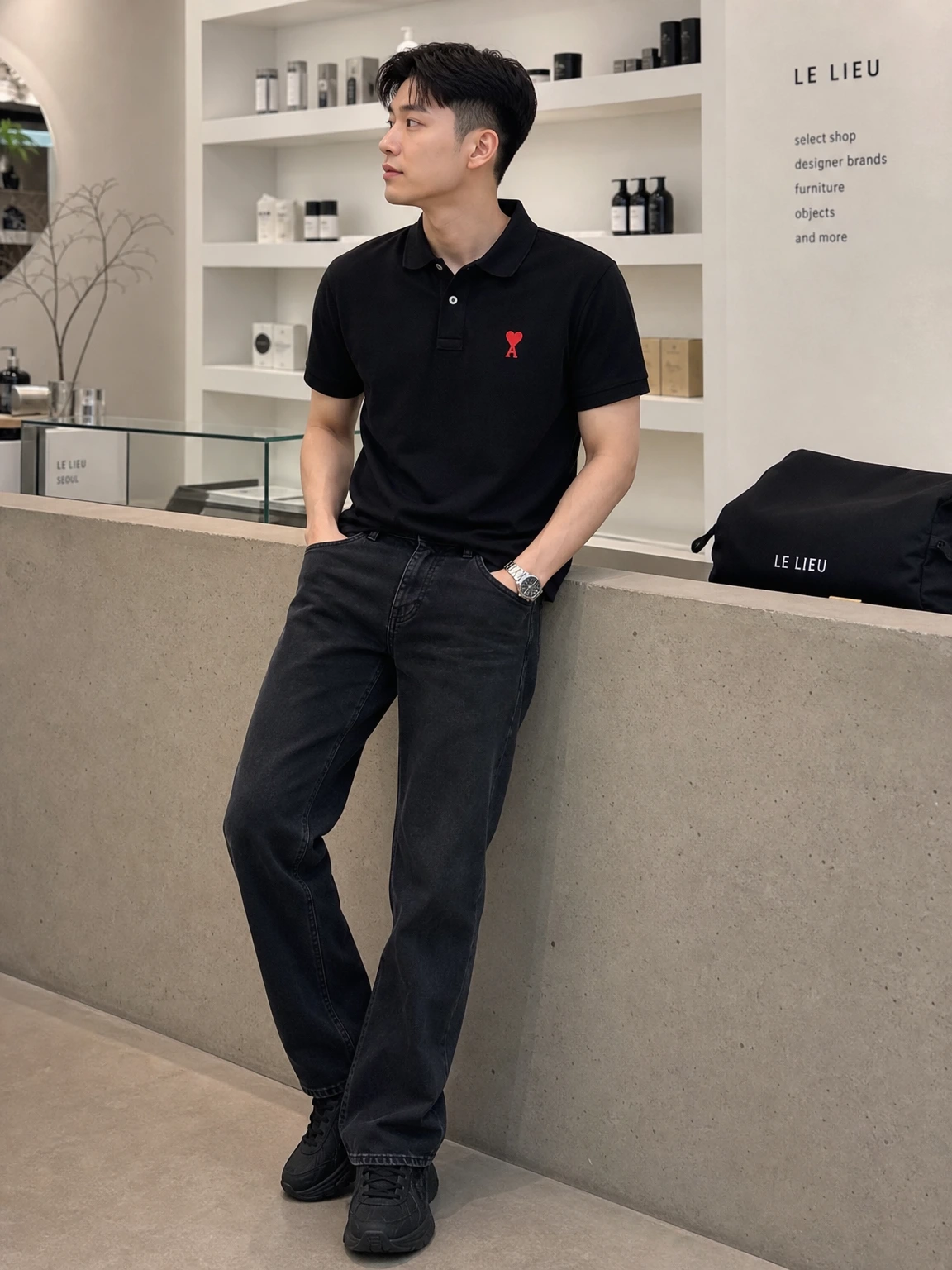 하트 자수로 포인트 준 폴로 티셔츠