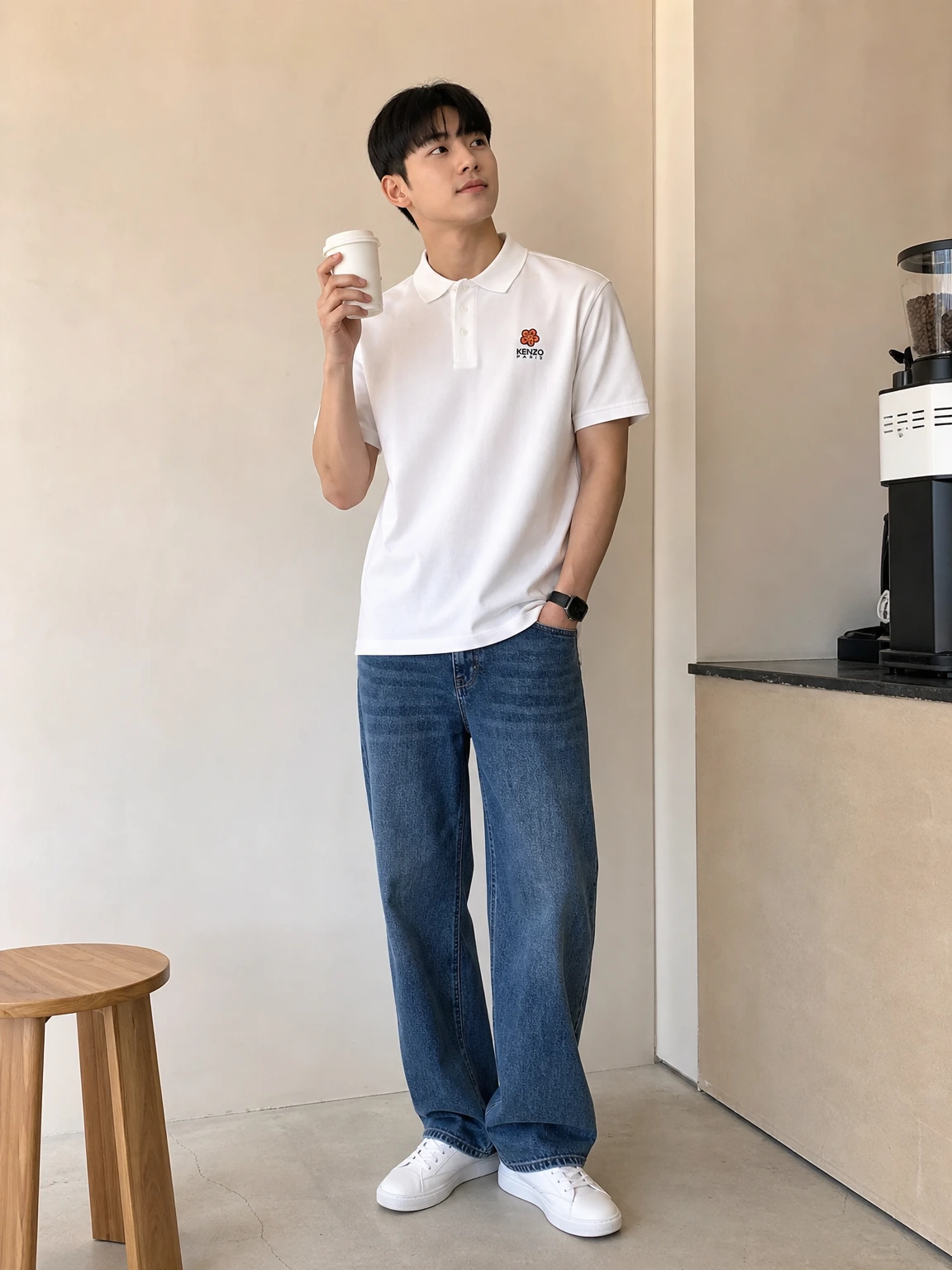 작은 플라워로 포인트 준 폴로 셔츠
