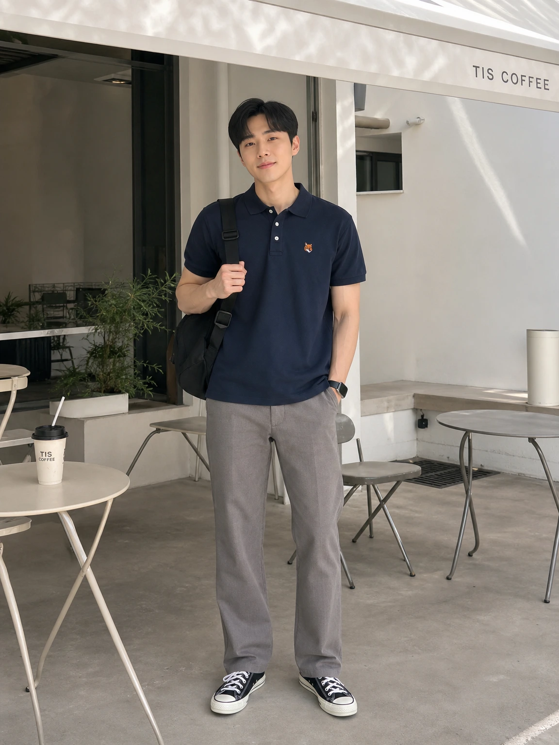 단정한 단추와 자수가 돋보이는 폴로 반팔티셔츠
