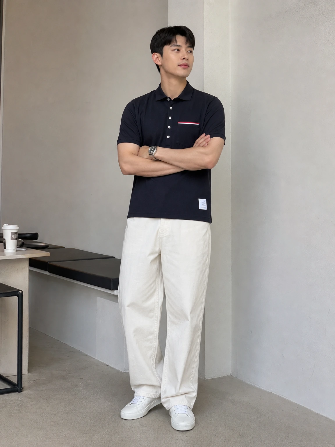 포켓 삼선이 돋보이는 폴로 티셔츠