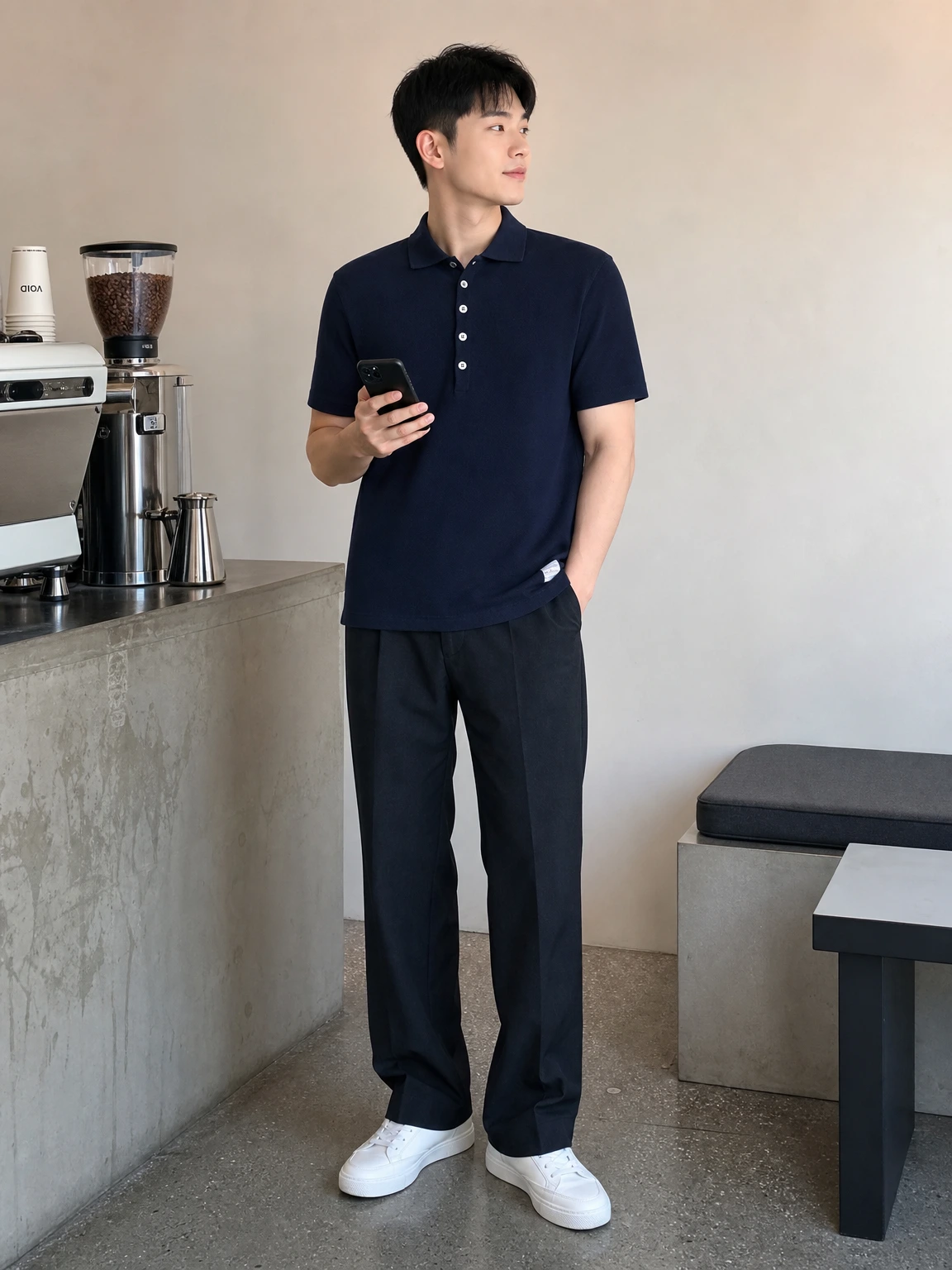 단정한 버튼으로 정돈된 폴로 티셔츠