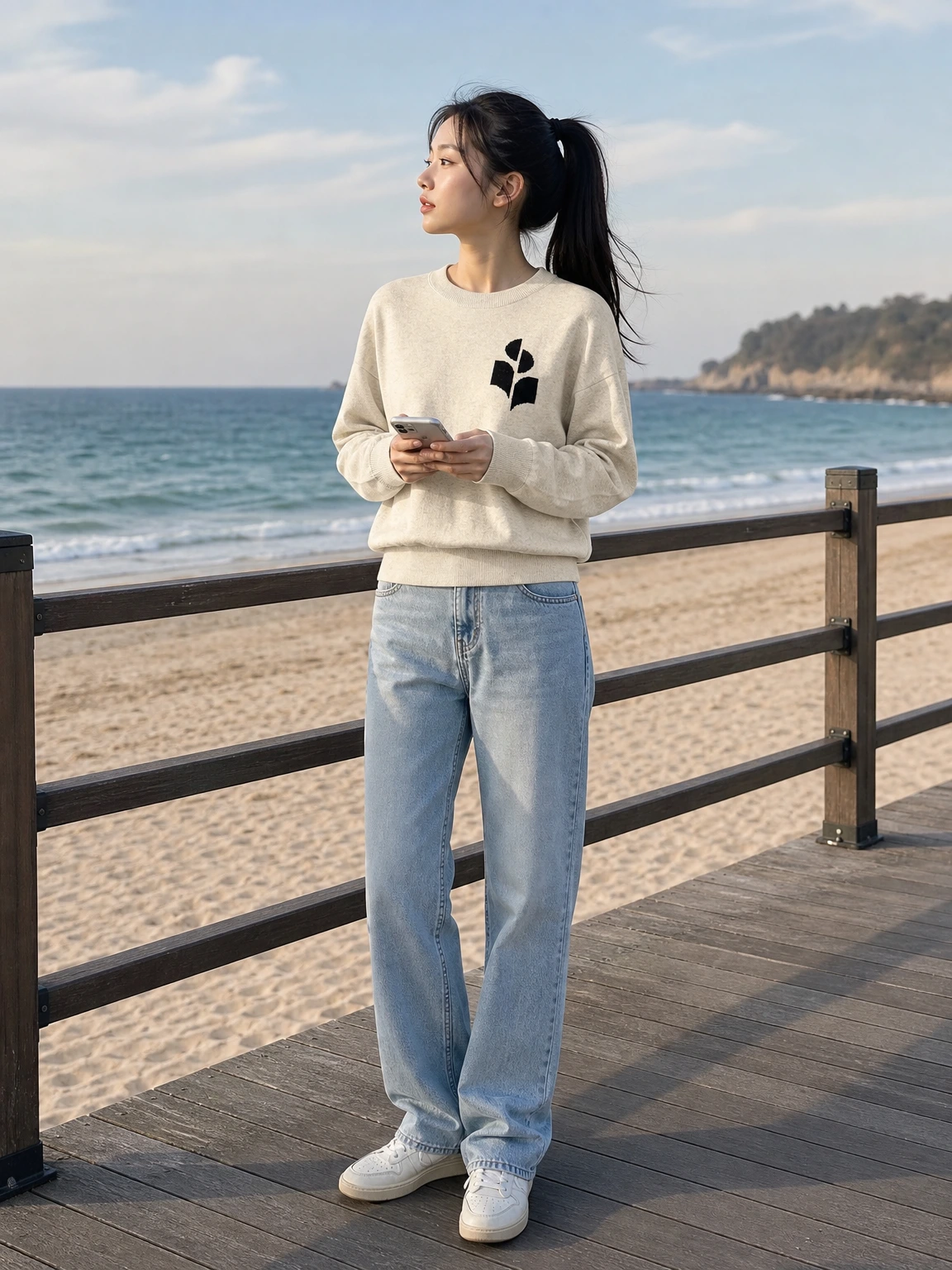 가슴 로고로 포인트 준 스웨터