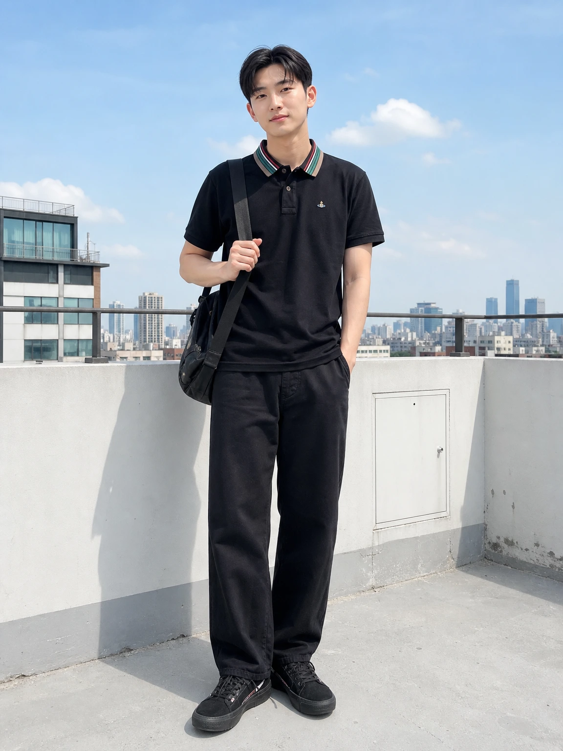 배색 카라로 포인트 준 반팔 티셔츠