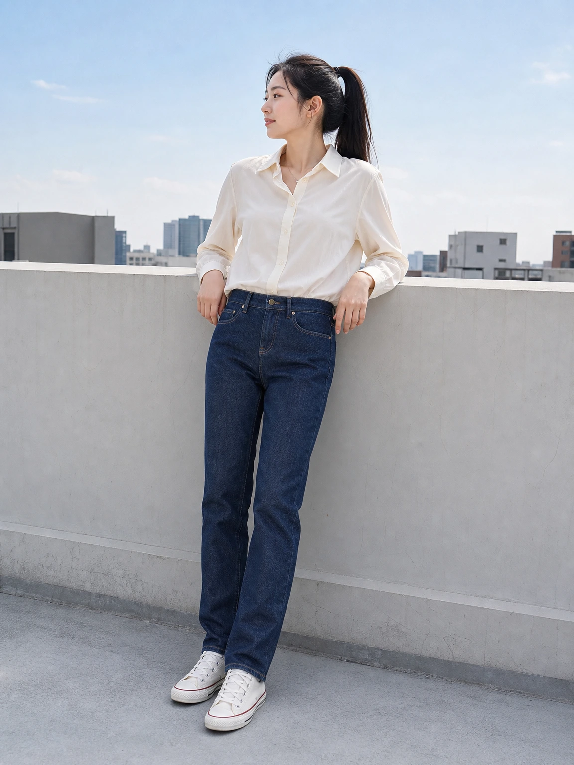 다리 라인을 정돈하는 스키니 진