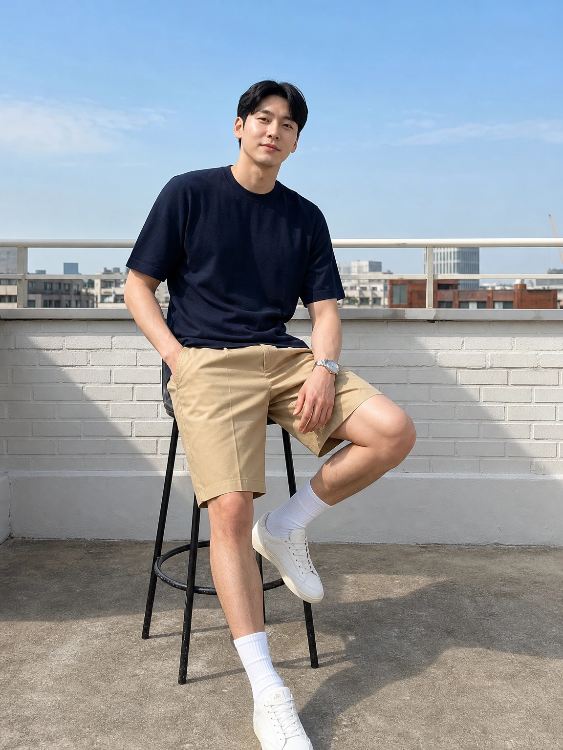 미니멀한 테일러드 코튼 숏 팬츠