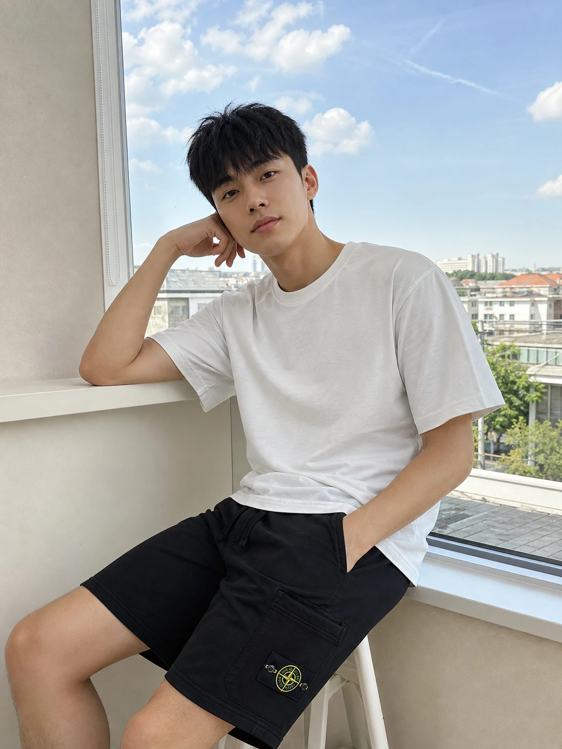 와펜 포켓이 돋보이는 반바지