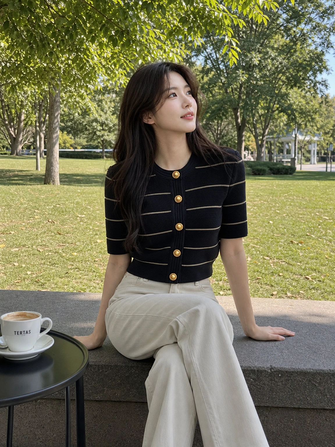골드 버튼이 돋보이는 가디건