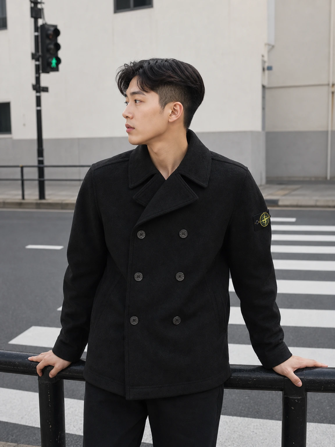 완장 배지가 돋보이는 코트