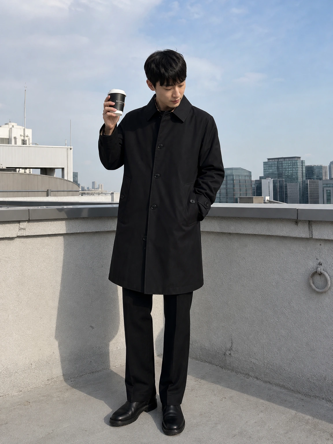 미니멀 버튼으로 정돈된 트렌치코트