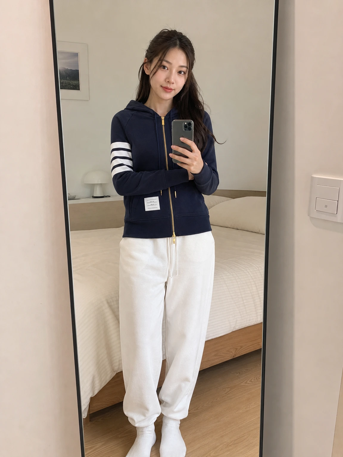 소매 4선으로 포인트 준 후드 자켓