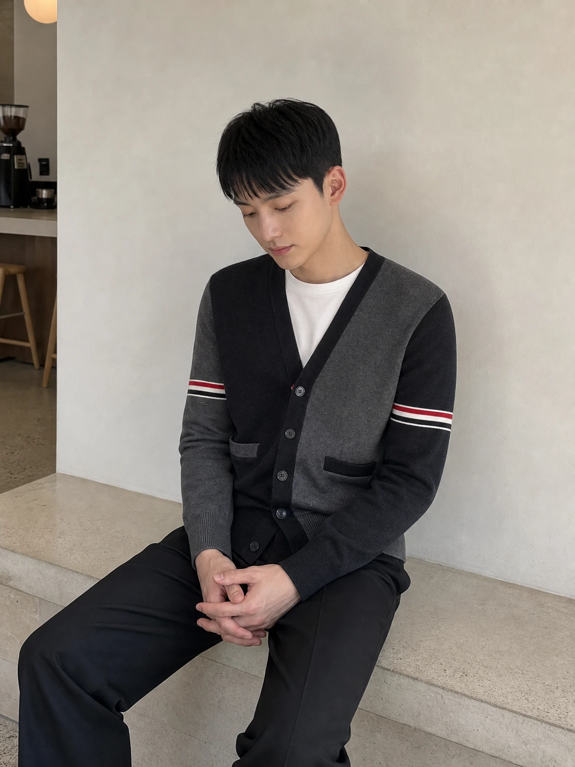 배색 라인으로 포인트 준 가디건