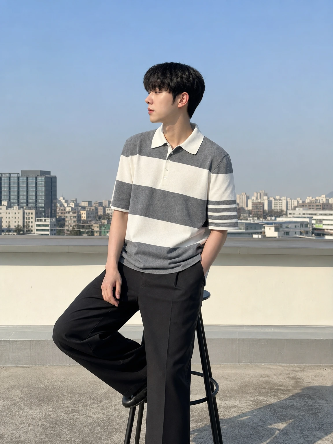 4바 스트라이프 포인트를 더한 폴로 티셔츠