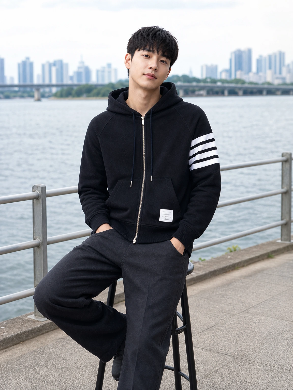 소매 4선으로 힘주는 후디